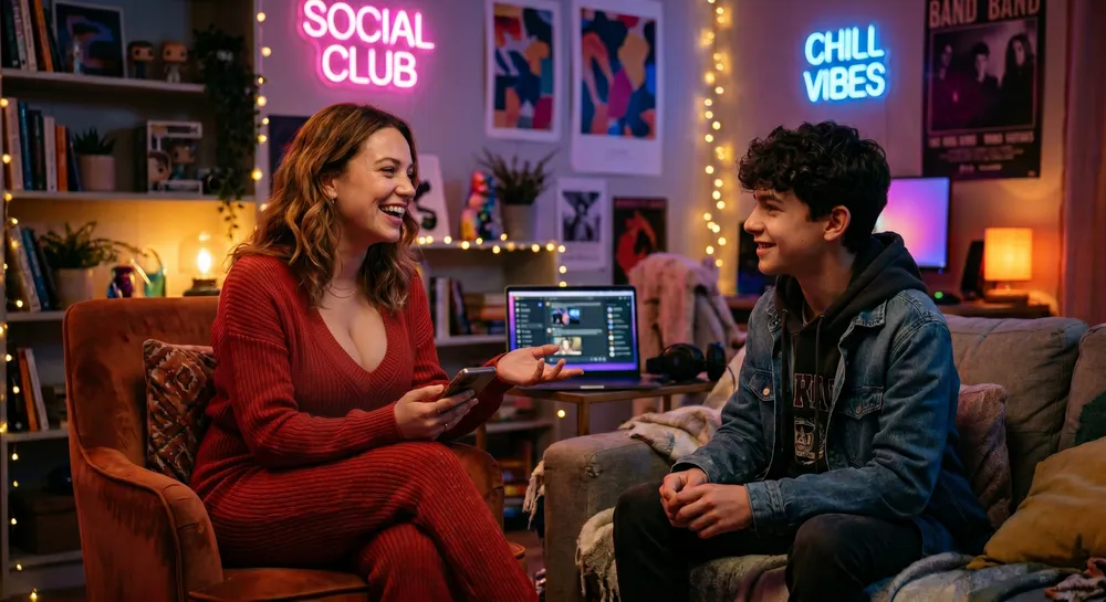 Two people having a private online chat conversation, representing private DM icebreakers