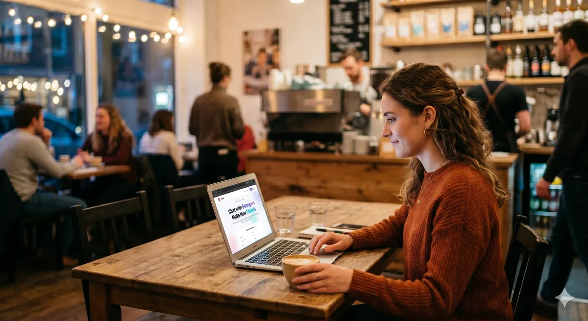 Teenager looking concerned at her laptop after receiving a suspicious phishing link in a stranger chat room