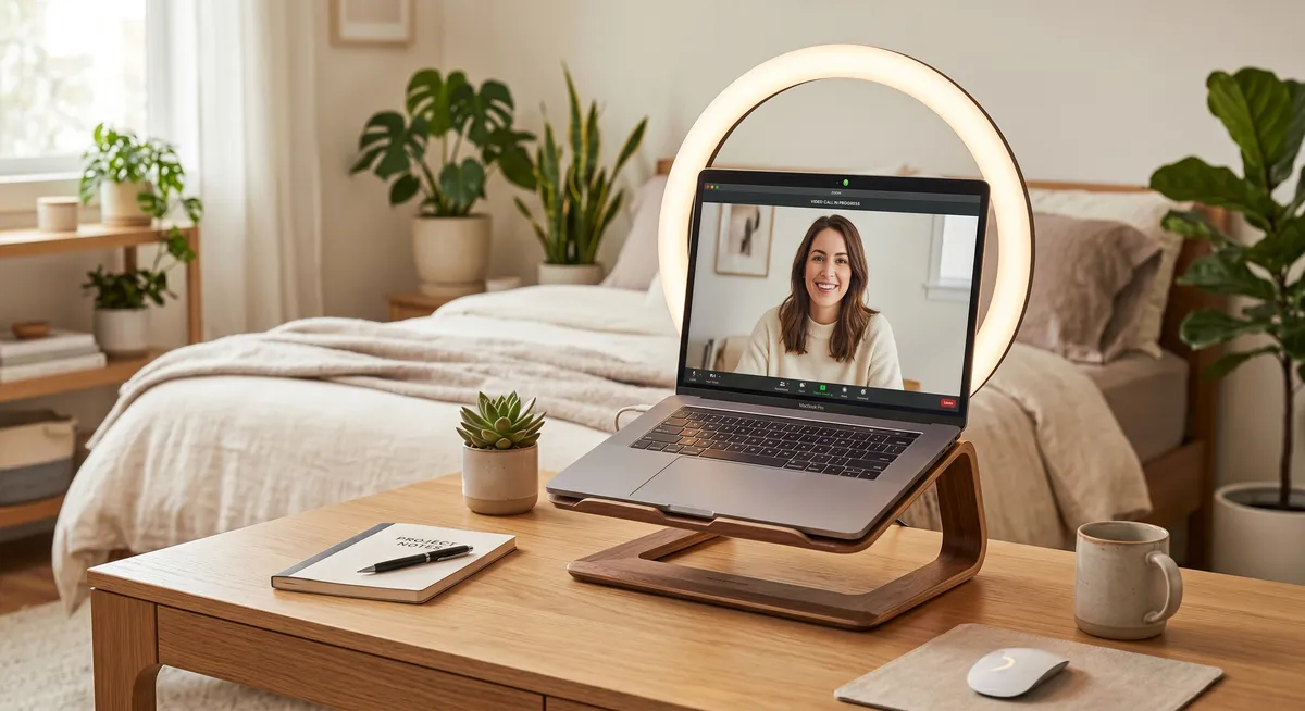 woman laughing naturally during live video call showing positive video chat communication